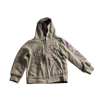 Disney Princess Hoodie Girls Gray Zip Up Sweatshirt Size 5 Jasmine Belle Ariel